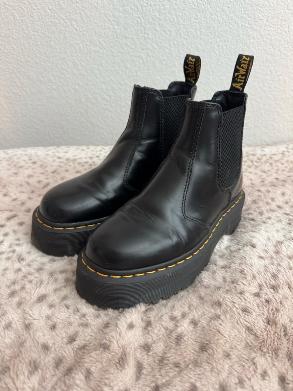 Dr. Martens Black Leather Chelsea Boots with Yellow Stitching